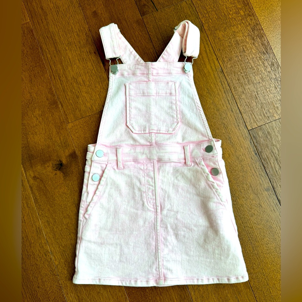 J Crew pink denim overall dress. Used twice. Like new! Size 5